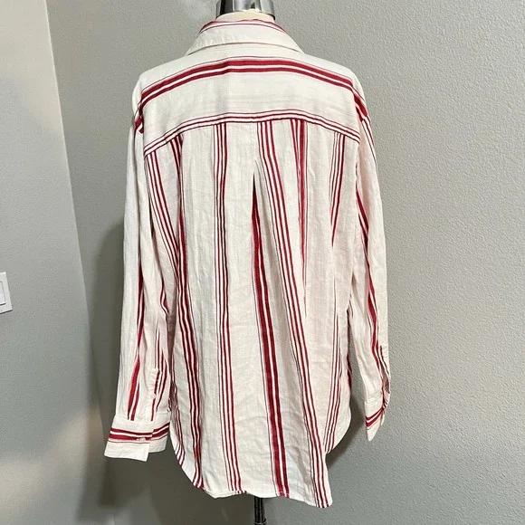 Liz Claiborne Womens Striped Button Down Shirt White & Red Cotton Rayon Sz‎ Xl - Picture 7 of 8